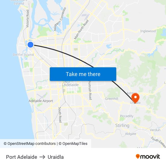 Port Adelaide to Uraidla map