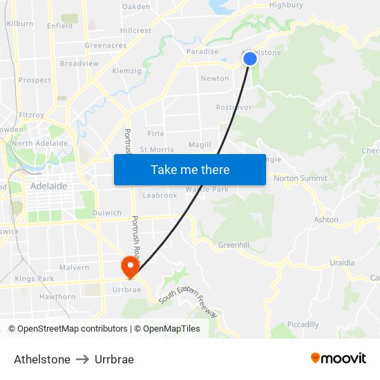 Athelstone to Urrbrae map