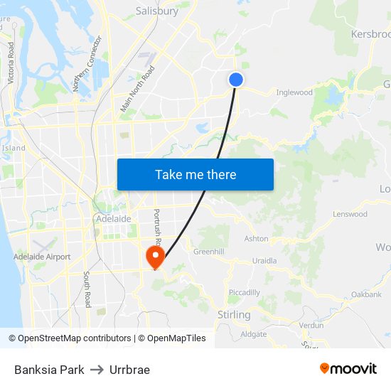 Banksia Park to Urrbrae map