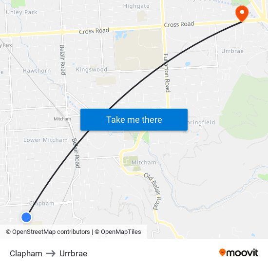 Clapham to Urrbrae map