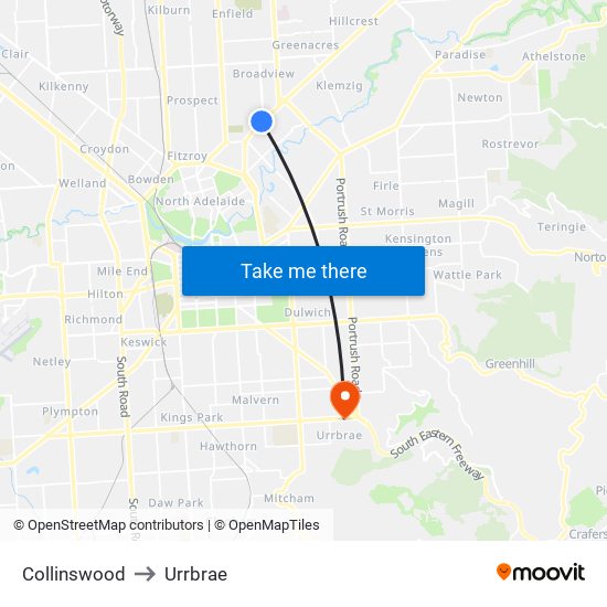 Collinswood to Urrbrae map