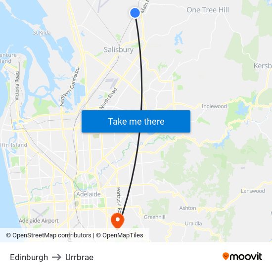 Edinburgh to Urrbrae map