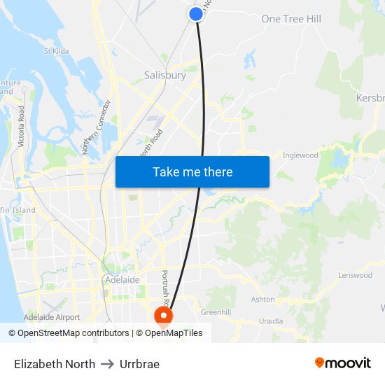 Elizabeth North to Urrbrae map