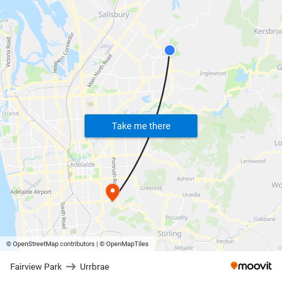 Fairview Park to Urrbrae map