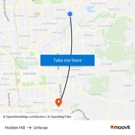 Holden Hill to Urrbrae map