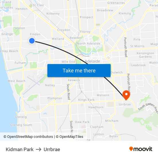 Kidman Park to Urrbrae map