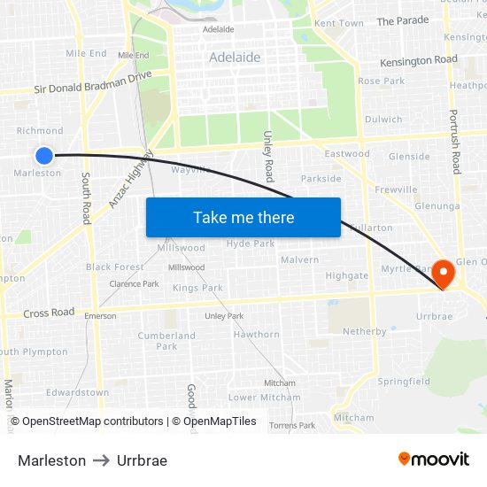 Marleston to Urrbrae map