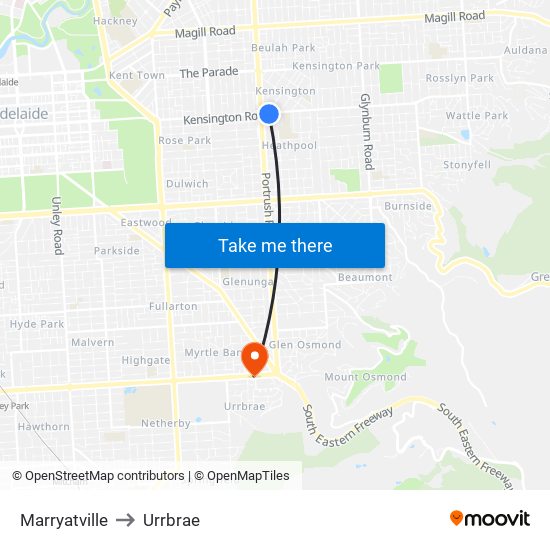 Marryatville to Urrbrae map