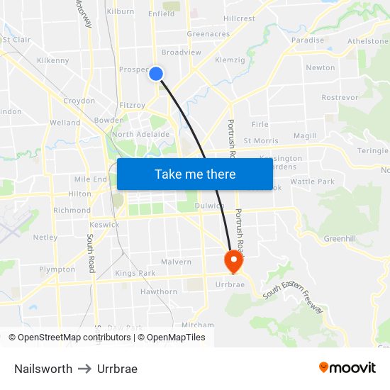 Nailsworth to Urrbrae map