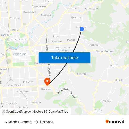 Norton Summit to Urrbrae map