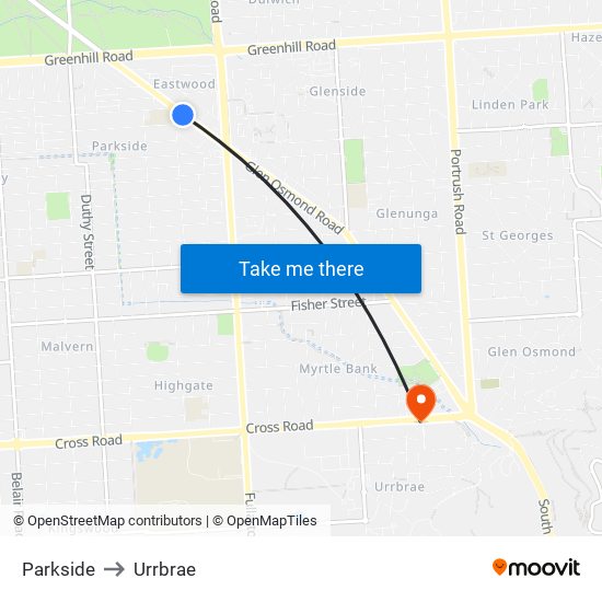 Parkside to Urrbrae map