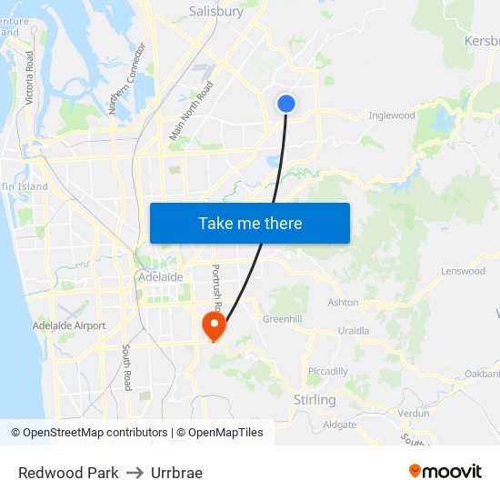 Redwood Park to Urrbrae map