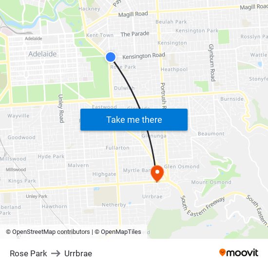 Rose Park to Urrbrae map