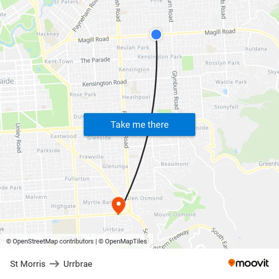 St Morris to Urrbrae map