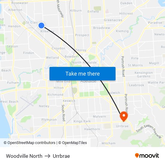 Woodville North to Urrbrae map