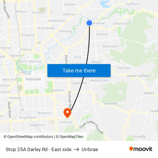 Stop 25A Darley Rd - East side to Urrbrae map