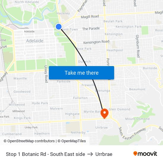 Stop 1 Botanic Rd - South East side to Urrbrae map