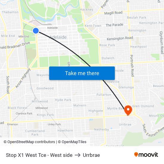 Stop X1 West Tce - West side to Urrbrae map