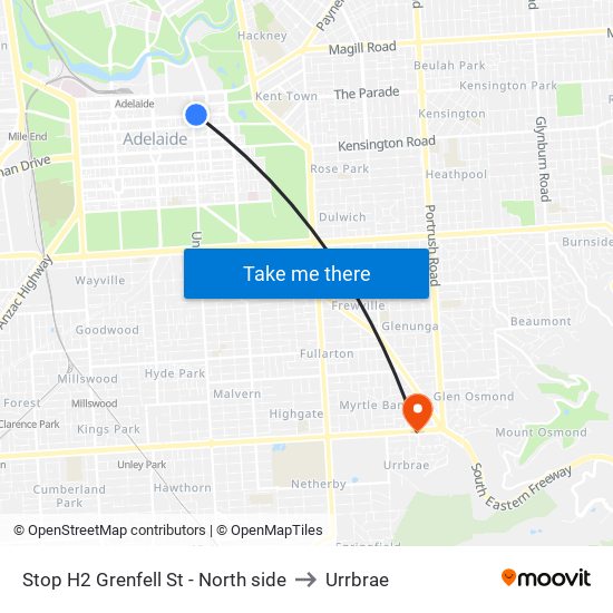 Stop H2 Grenfell St - North side to Urrbrae map