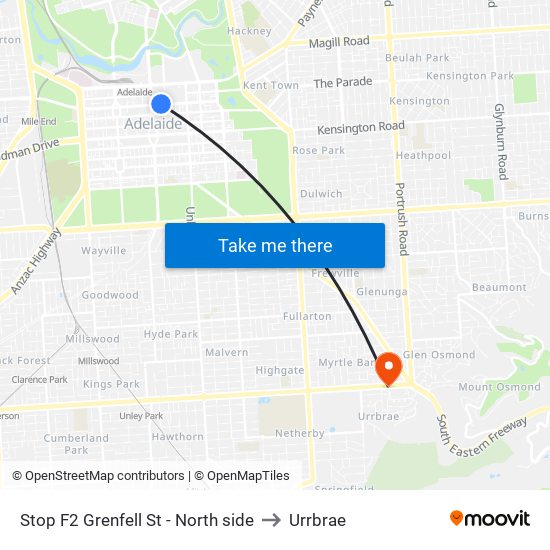 Stop F2 Grenfell St - North side to Urrbrae map