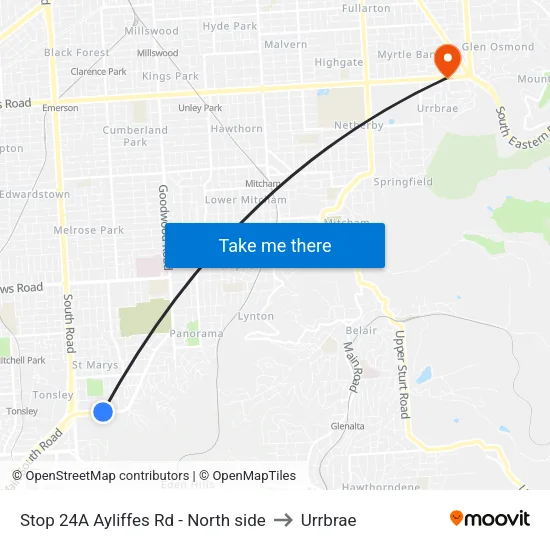 Stop 24A Ayliffes Rd - North side to Urrbrae map