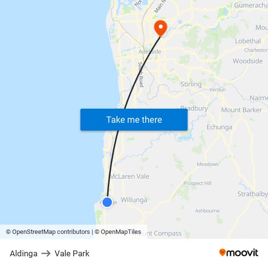 Aldinga to Vale Park map