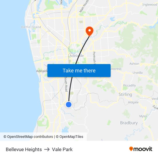 Bellevue Heights to Vale Park map