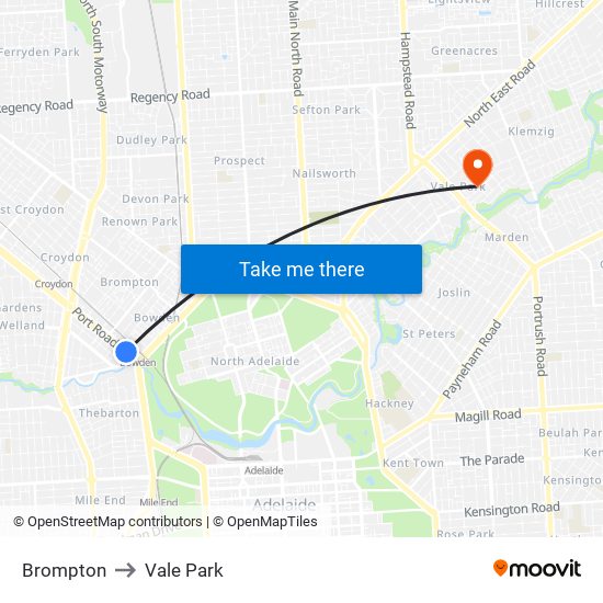 Brompton to Vale Park map