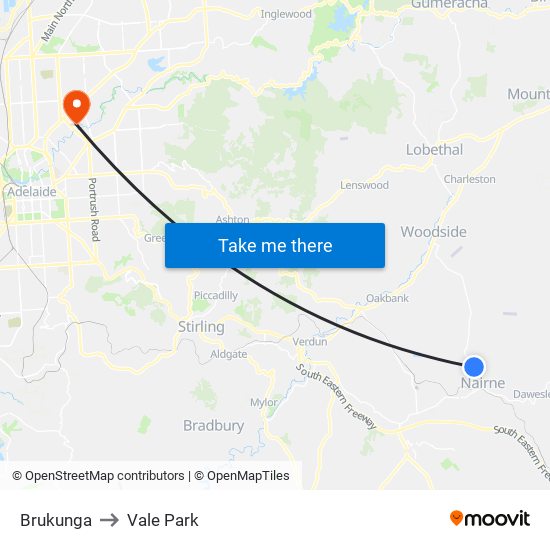 Brukunga to Vale Park map