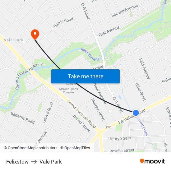 Felixstow to Vale Park map