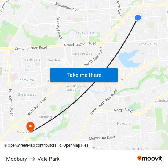 Modbury to Vale Park map