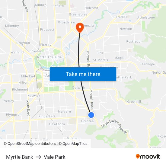 Myrtle Bank to Vale Park map