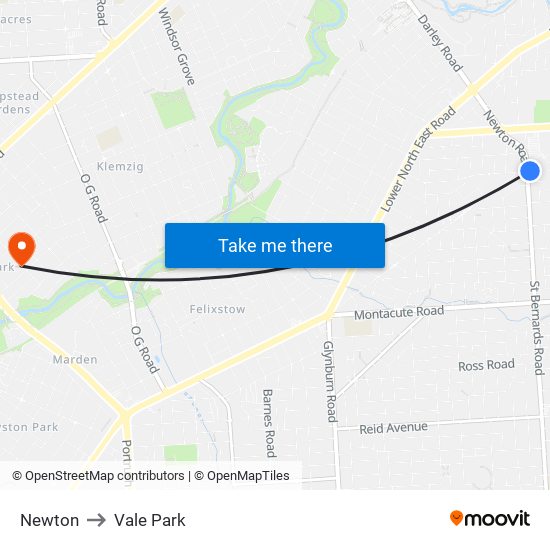 Newton to Vale Park map