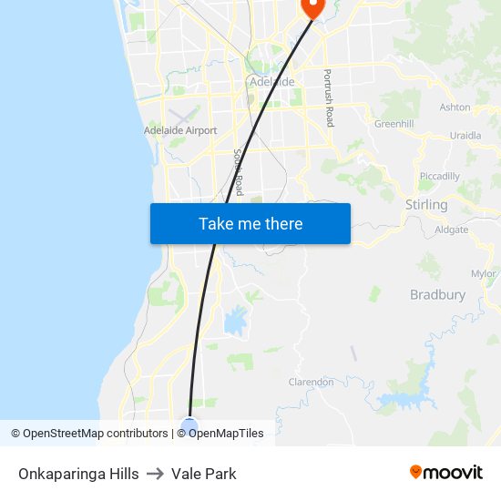 Onkaparinga Hills to Vale Park map