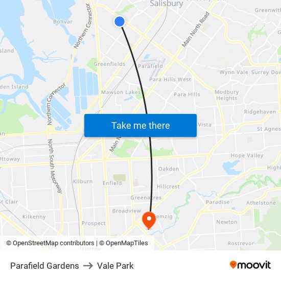 Parafield Gardens to Vale Park map