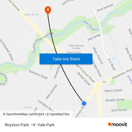 Royston Park to Vale Park map