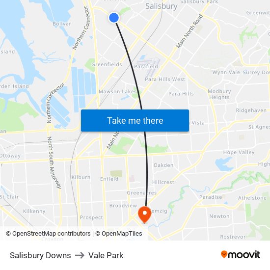 Salisbury Downs to Vale Park map