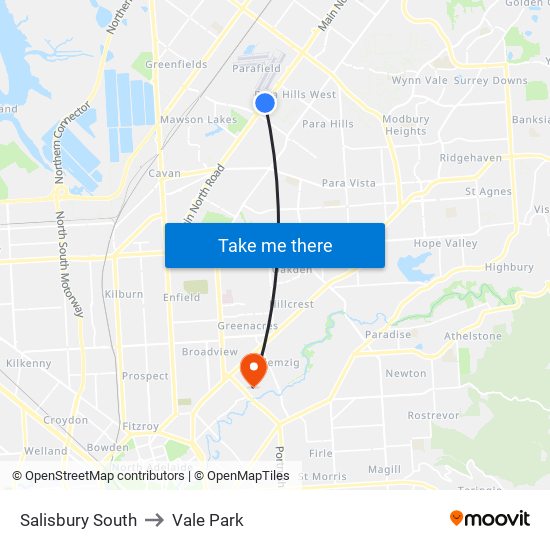 Salisbury South to Vale Park map