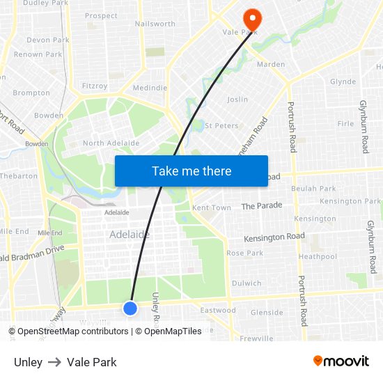 Unley to Vale Park map