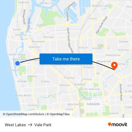 West Lakes to Vale Park map