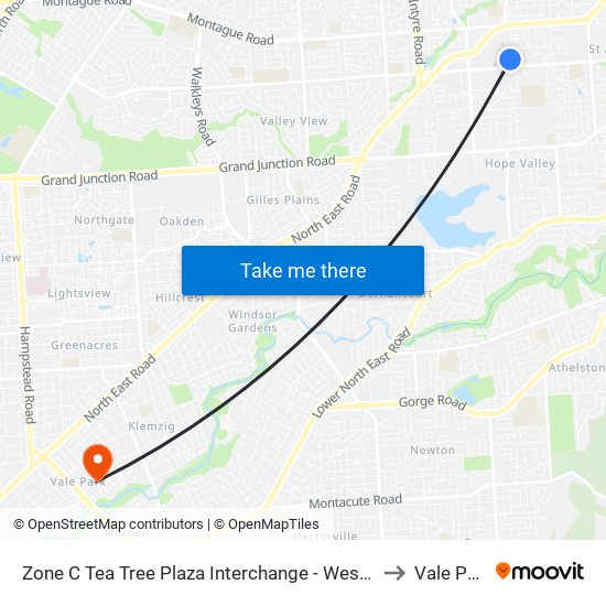 Zone C Tea Tree Plaza Interchange - West side to Vale Park map