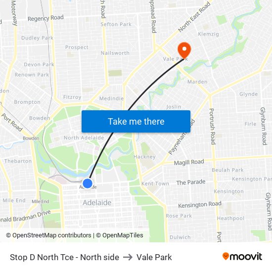 Stop D North Tce - North side to Vale Park map