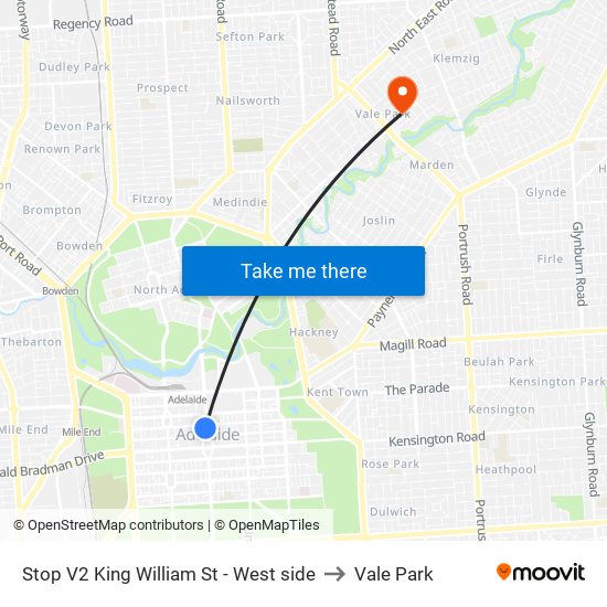 Stop V2 King William St - West side to Vale Park map