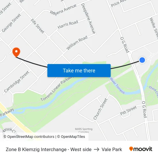 Zone B Klemzig Interchange - West side to Vale Park map