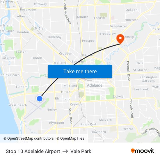 Stop 10 Adelaide Airport to Vale Park map
