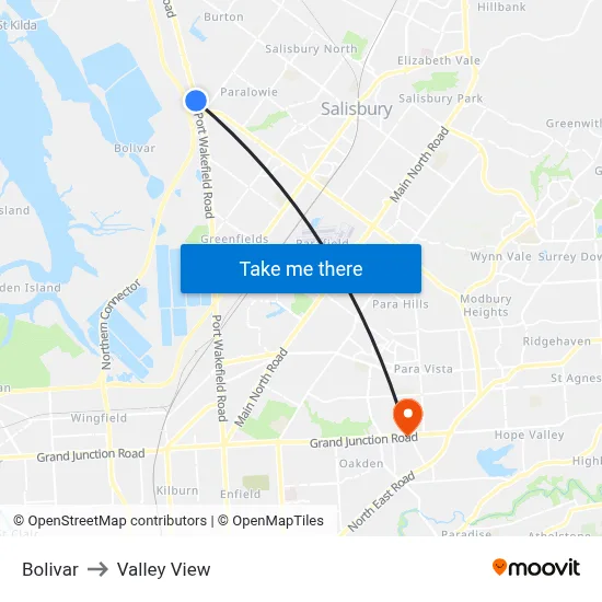 Bolivar to Valley View map