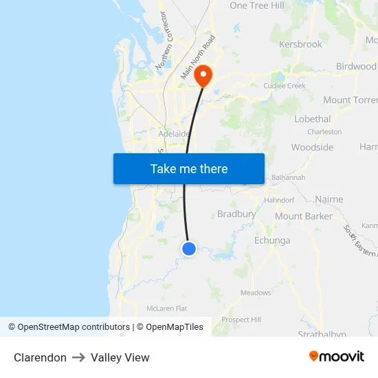 Clarendon to Valley View map