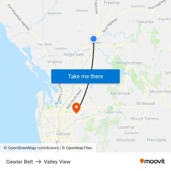 Gawler Belt to Valley View map