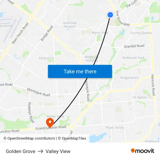 Golden Grove to Valley View map