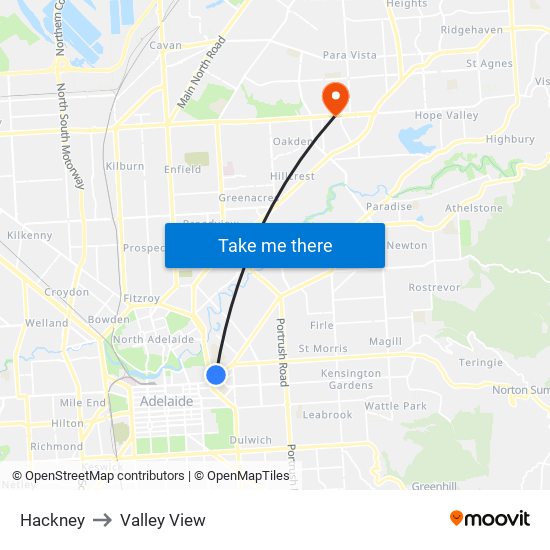 Hackney to Valley View map